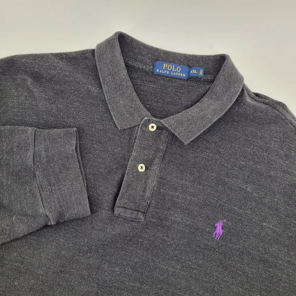 Polo Ralph Lauren Long Sleeve Polo Mens XXL Charcoal Heather Purple Pony